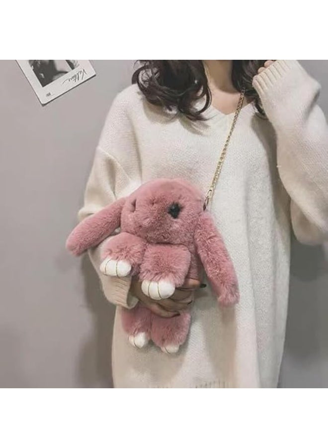 Rabbit-shaped fur crossbody bag, small backpack with gold chain - Image 4